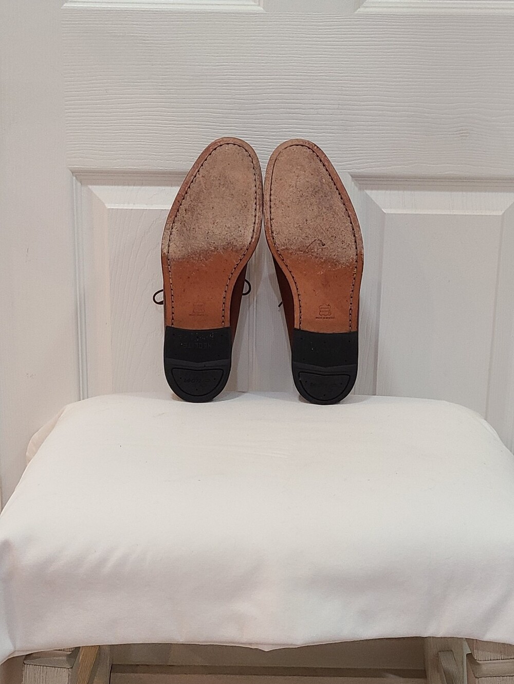 Leather Classics Men's Two-Tone Brown and Cream Wingtip Oxfords Vintage - Picture 12 of 16